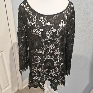 Forgotten Grace Sheer Black Crochet Lace Tunic Top – XL